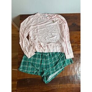 Honeydew Intimates Pink Mistletoe Sweatshirt and Green Plaid Pajama Set Large